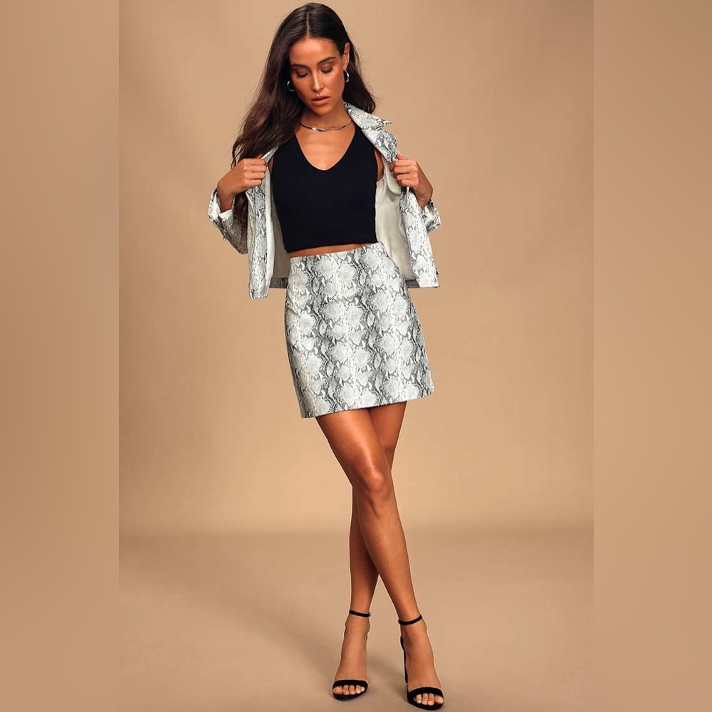 Lulus NWT faux leather snake print high rise mini skirt 8 fall going out western